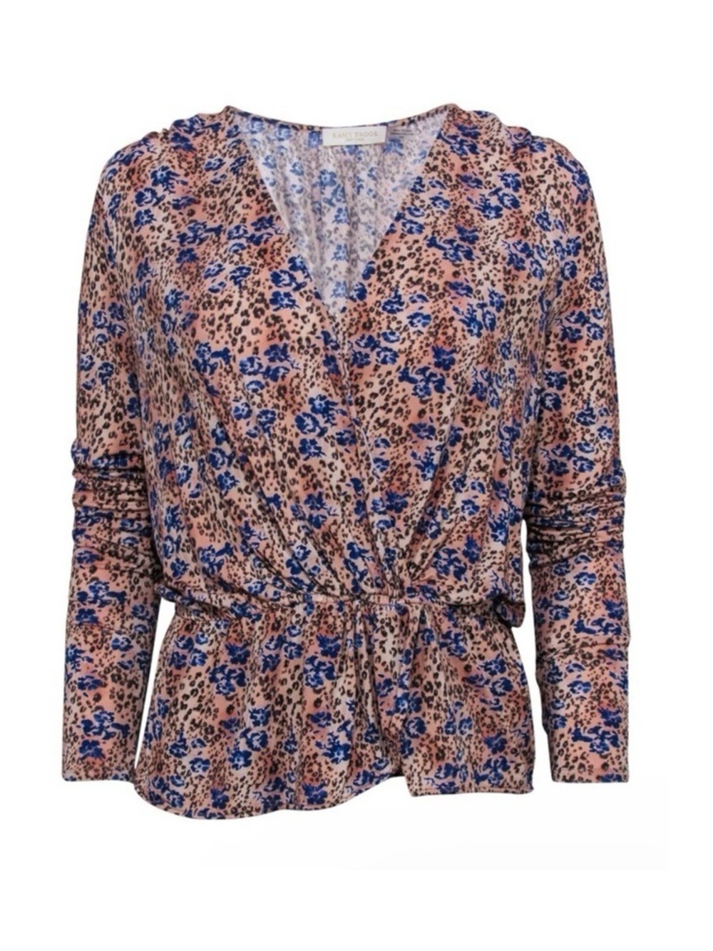 Ramy Brook. Cinched-Waist Surplice Top. Leopard & Violet. Size Medium.